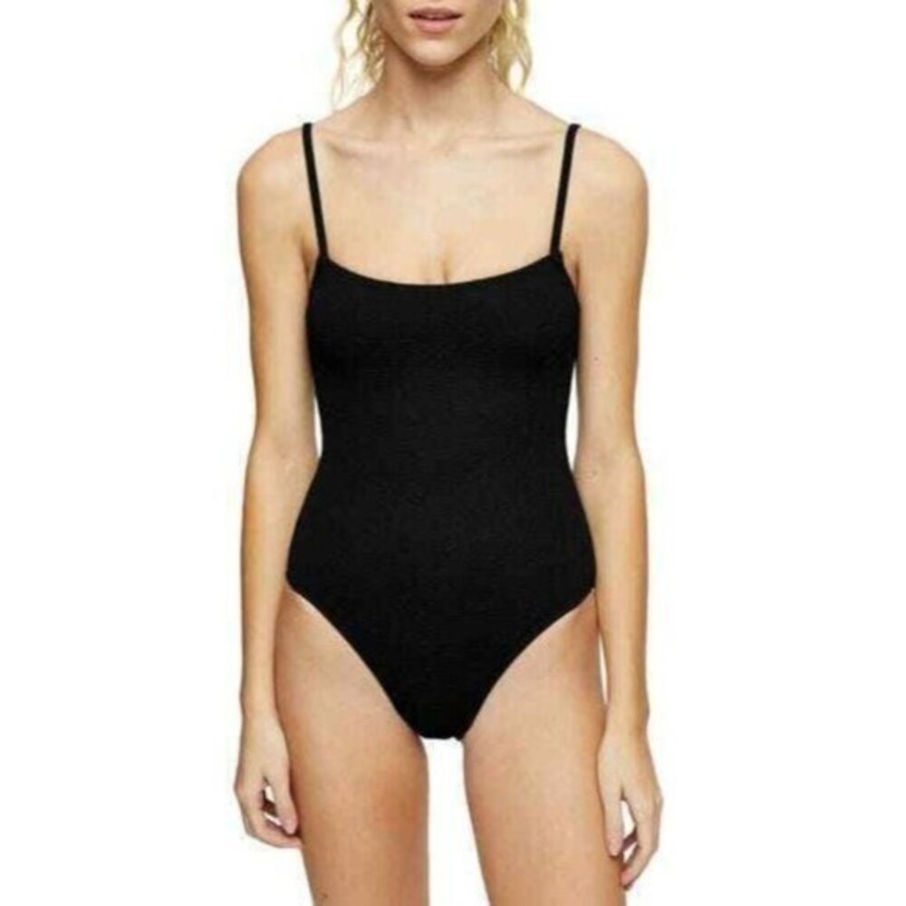 TOPSHOP Crinkle Cami One Piece Swimsuit Color Black SZ 8 US NWT